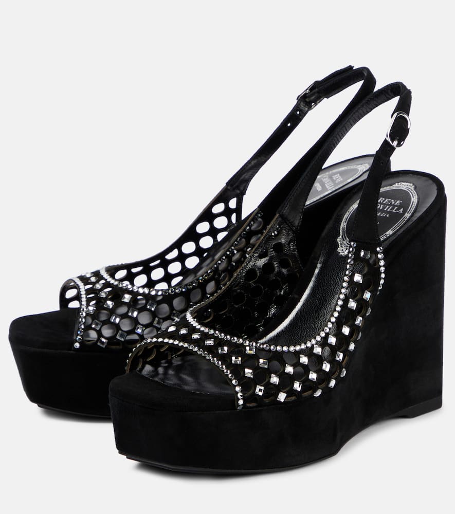 Shop René Caovilla Embellished Suede Platform Sandals In Black