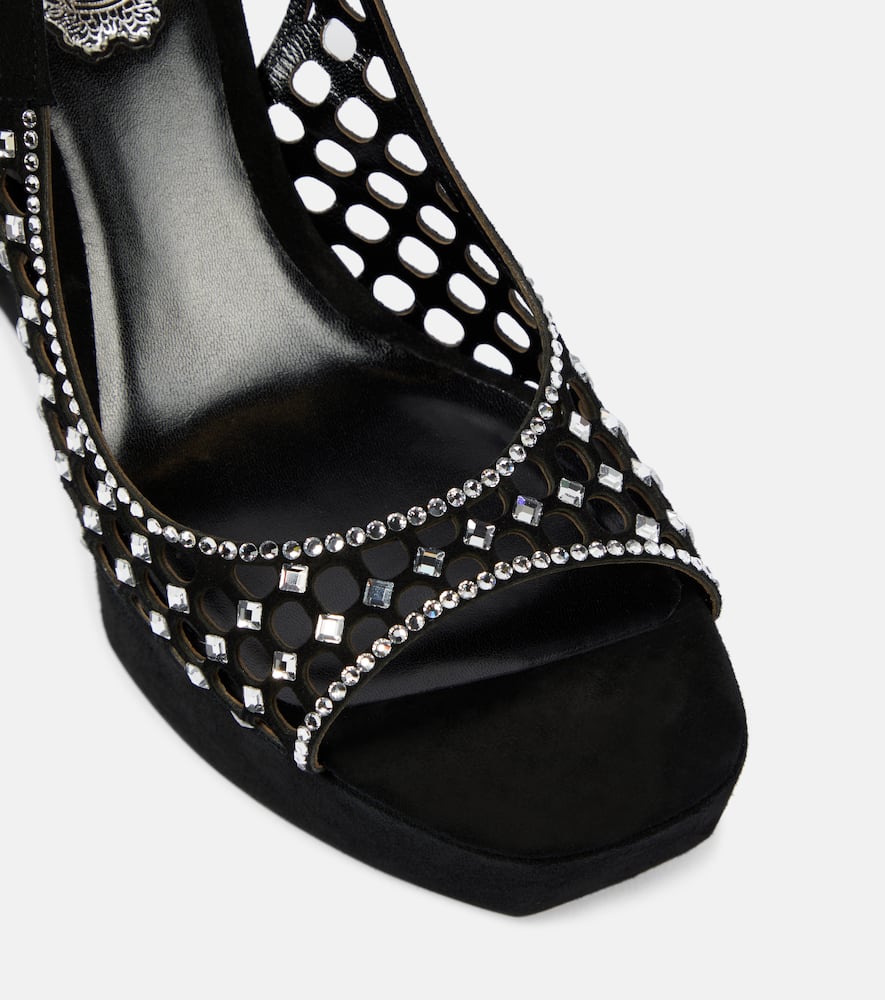 Shop René Caovilla Embellished Suede Platform Sandals In Black