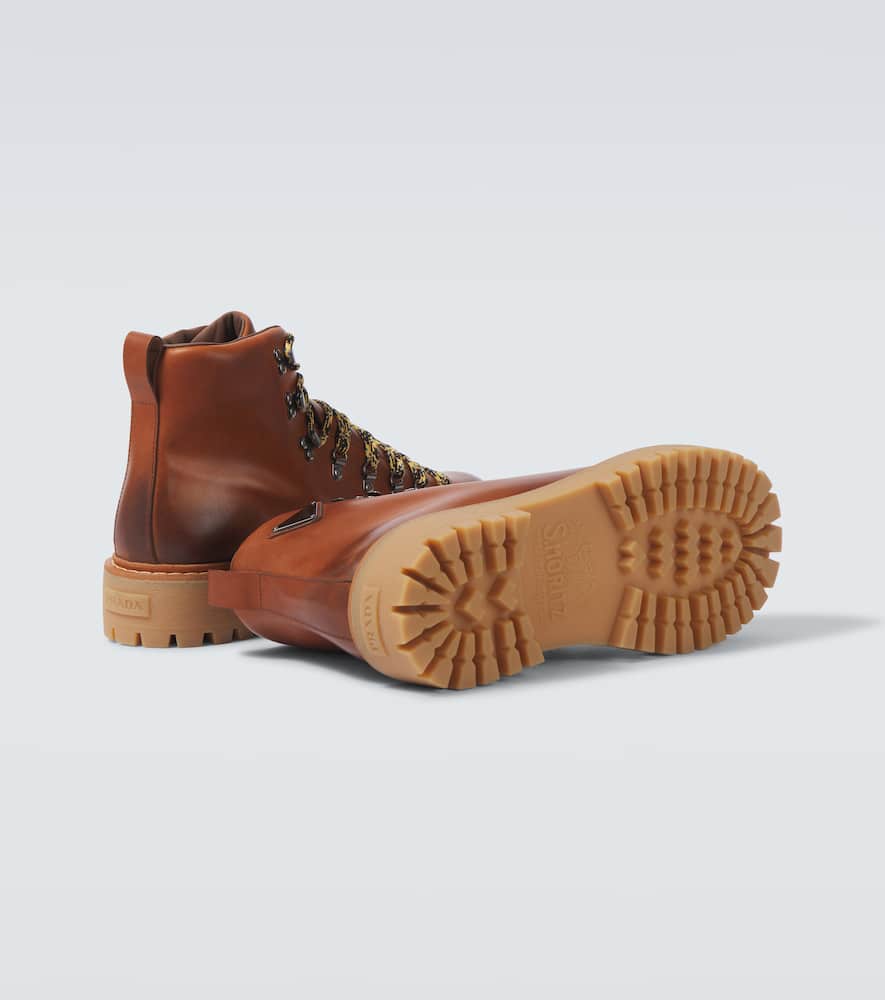 PRADA LOGO LEATHER LACE-UP BOOTS