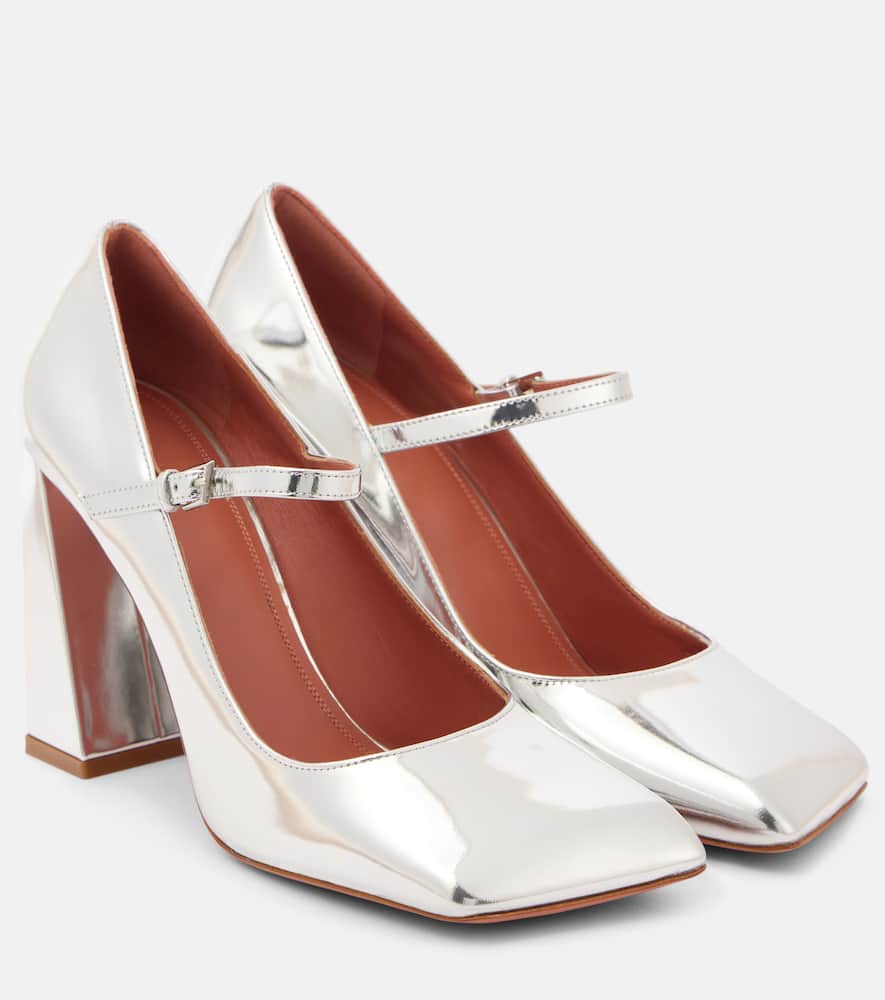 Amina Muaddi Charlotte 95 Leather Mary Jane Pumps In Silber