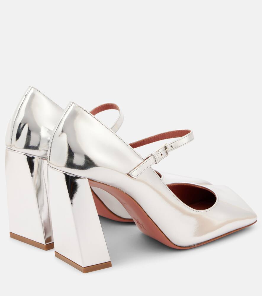 Amina Muaddi Charlotte 95 Leather Mary Jane Pumps In Silber