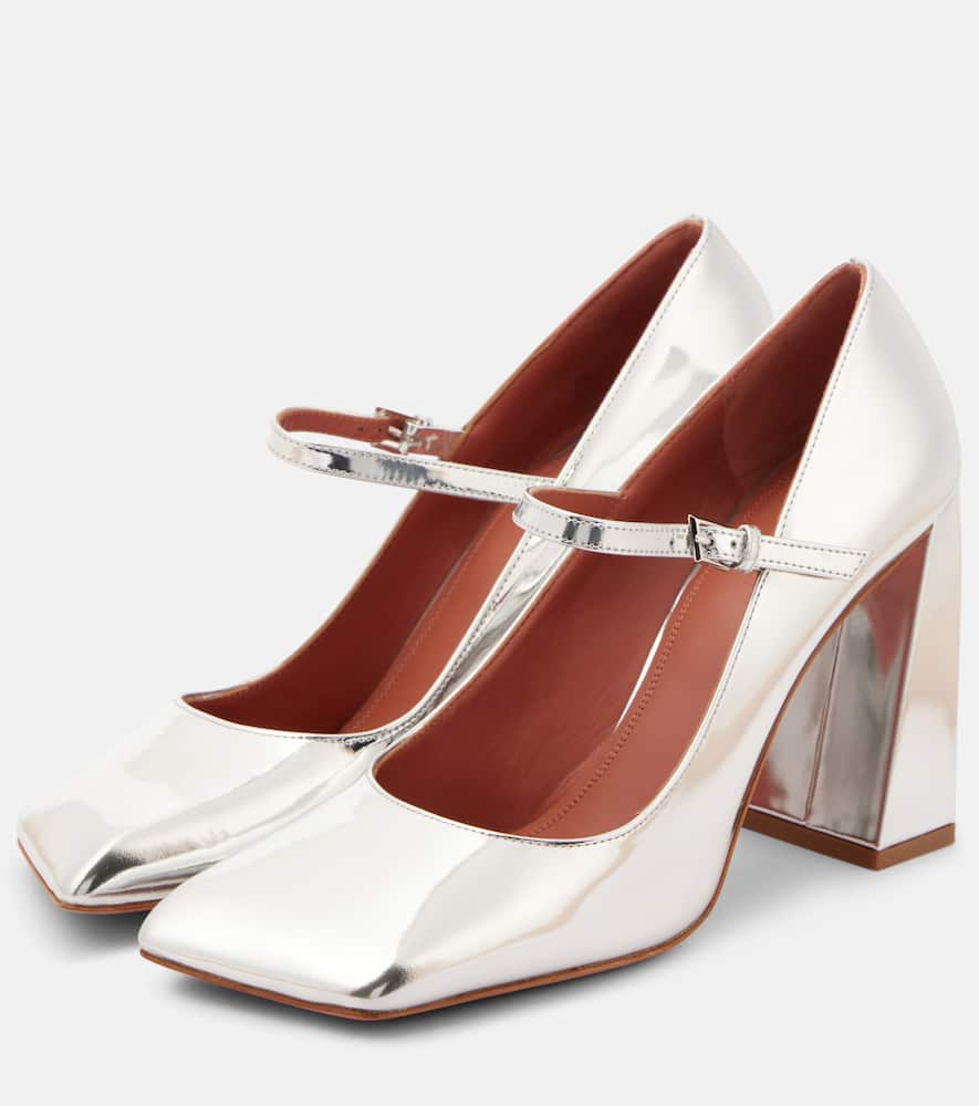 Amina Muaddi Charlotte 95 Leather Mary Jane Pumps In Silber