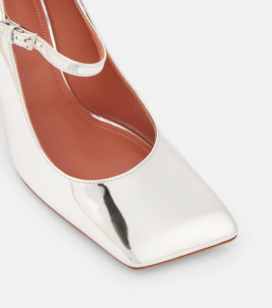 Amina Muaddi Charlotte 95 Leather Mary Jane Pumps In Silber