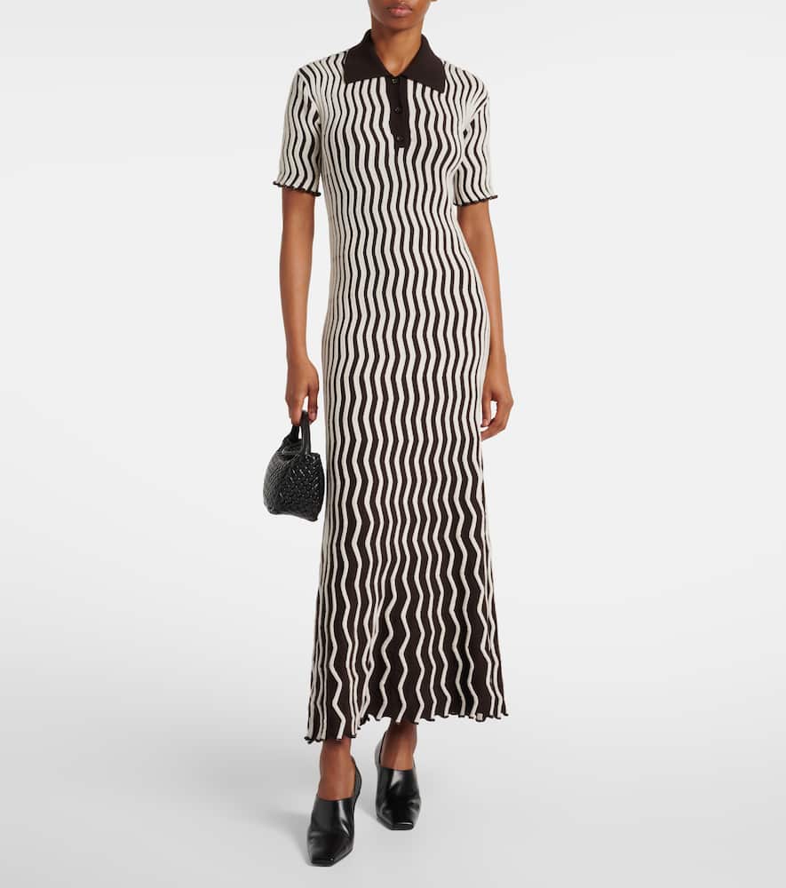 Bottega Veneta Striped Wool Polo Dress In Brown