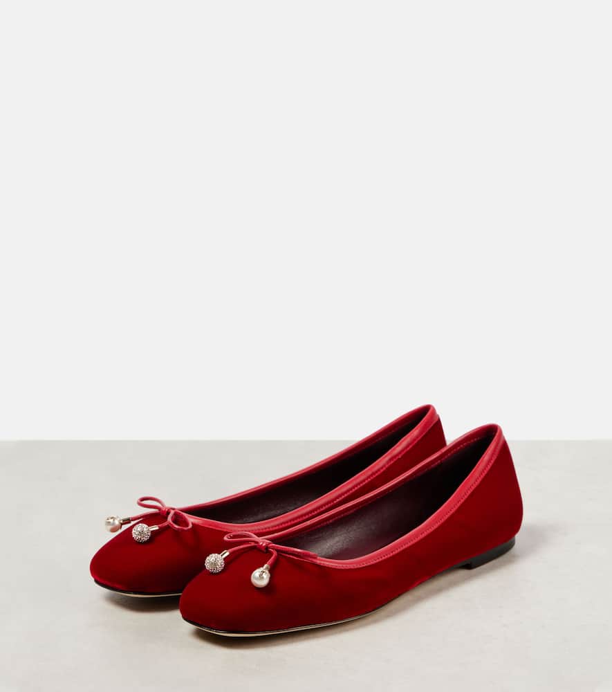 Jimmy Choo Elme Velvet Ballet Flats In Red