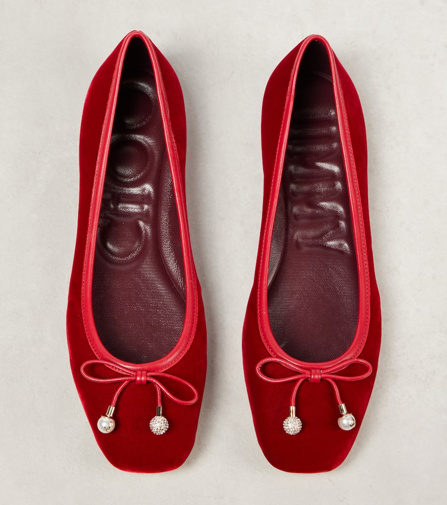 Jimmy Choo Elme Velvet Ballet Flats In Red