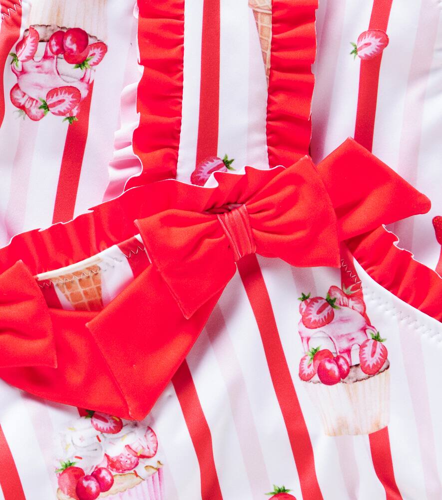 Patachou Bow-detail Striped Printed Swimsuit In Multicoloured