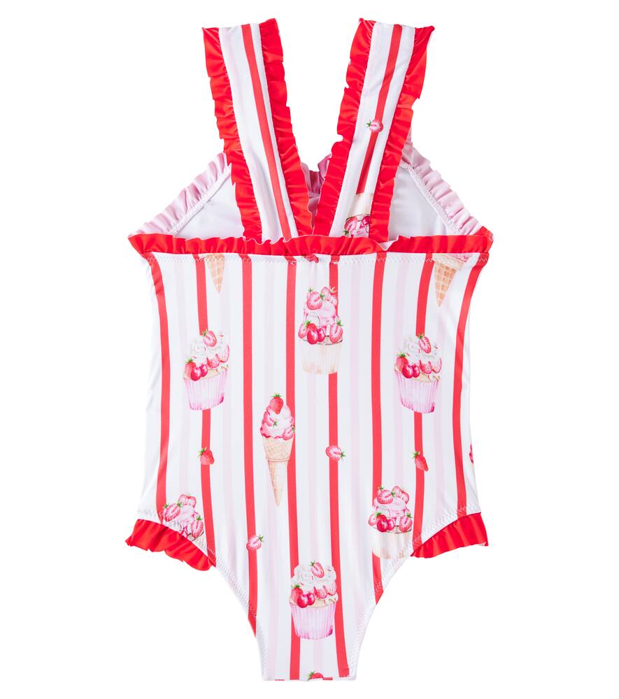Patachou Bow-detail Striped Printed Swimsuit In Multicoloured