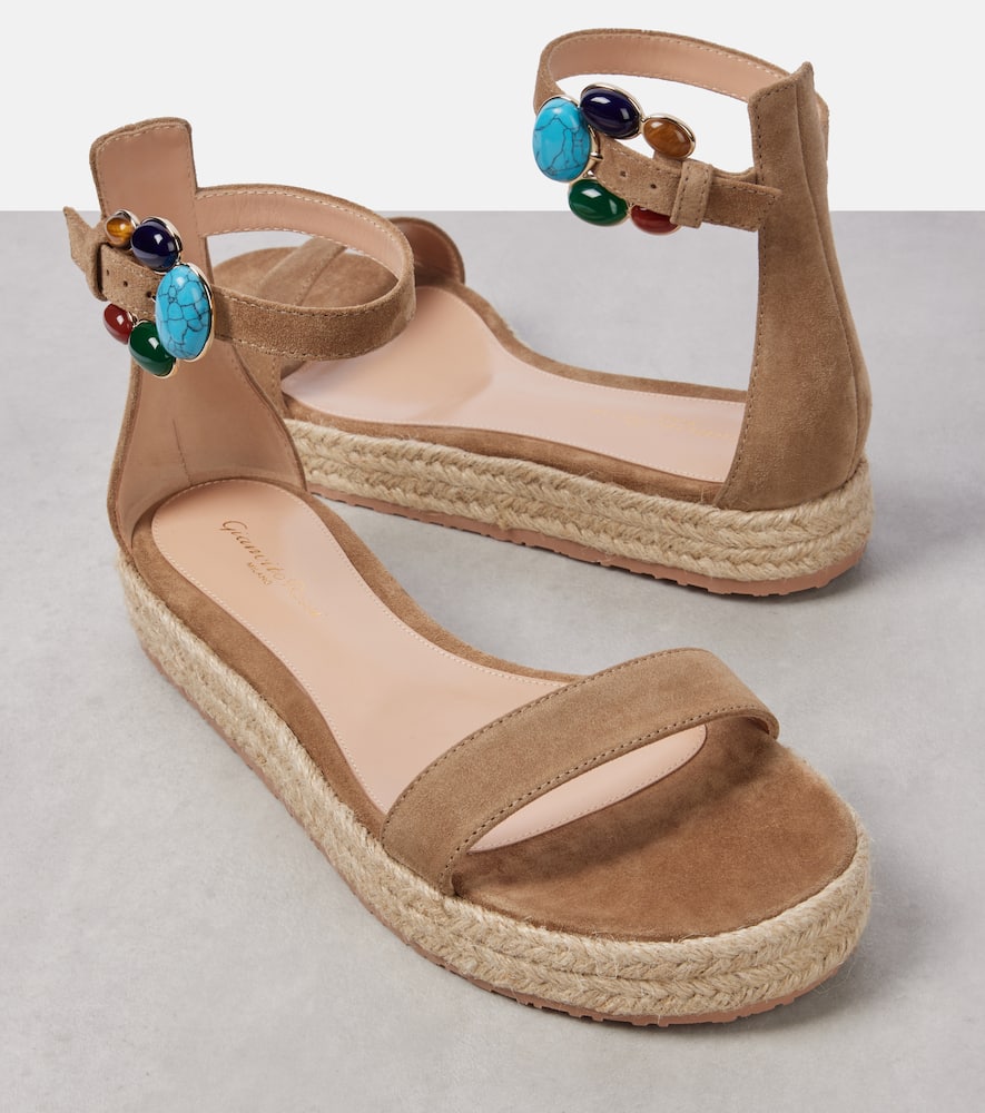 Shop Gianvito Rossi Embellished Suede Espadrille Sandals