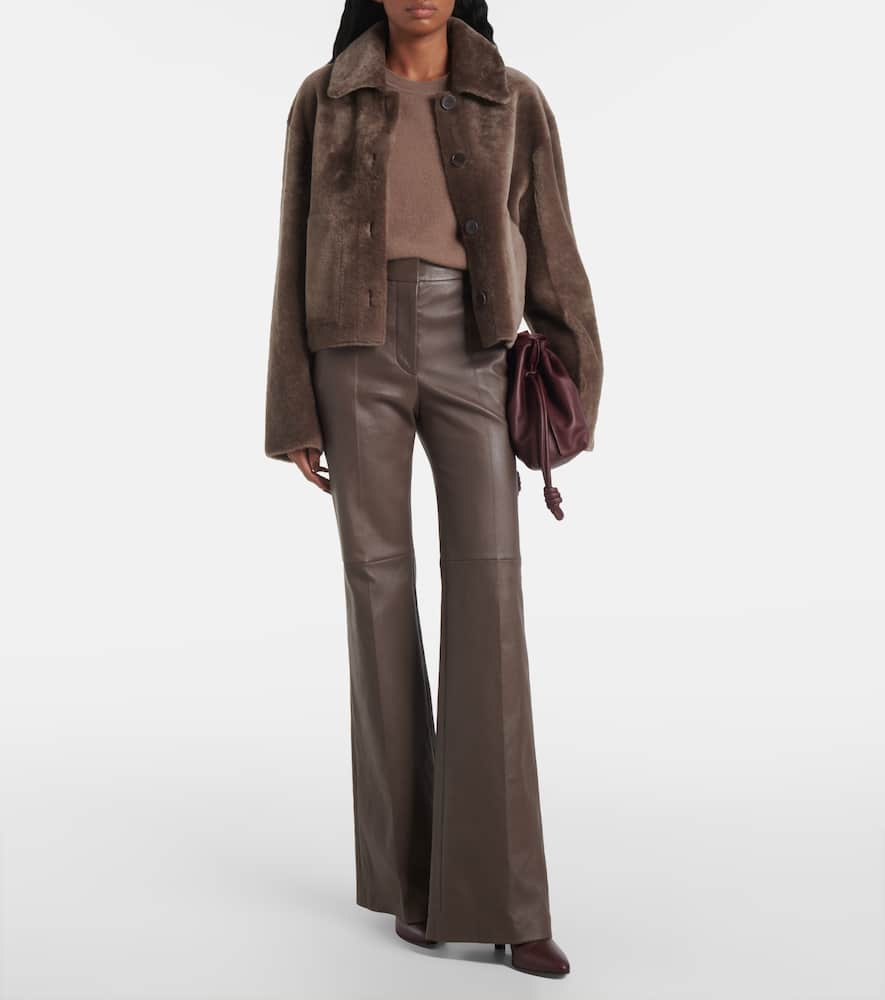 Joseph Tafira Mid-rise Leather Flared Pants In Brown