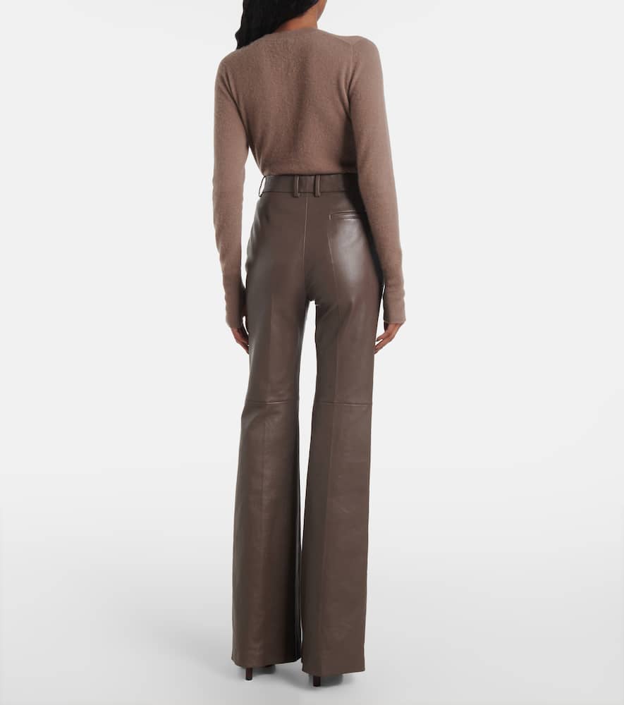 Joseph Tafira Mid-rise Leather Flared Pants In Brown