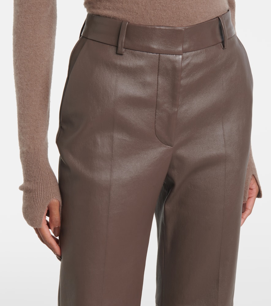 Joseph Tafira Mid-rise Leather Flared Pants In Brown