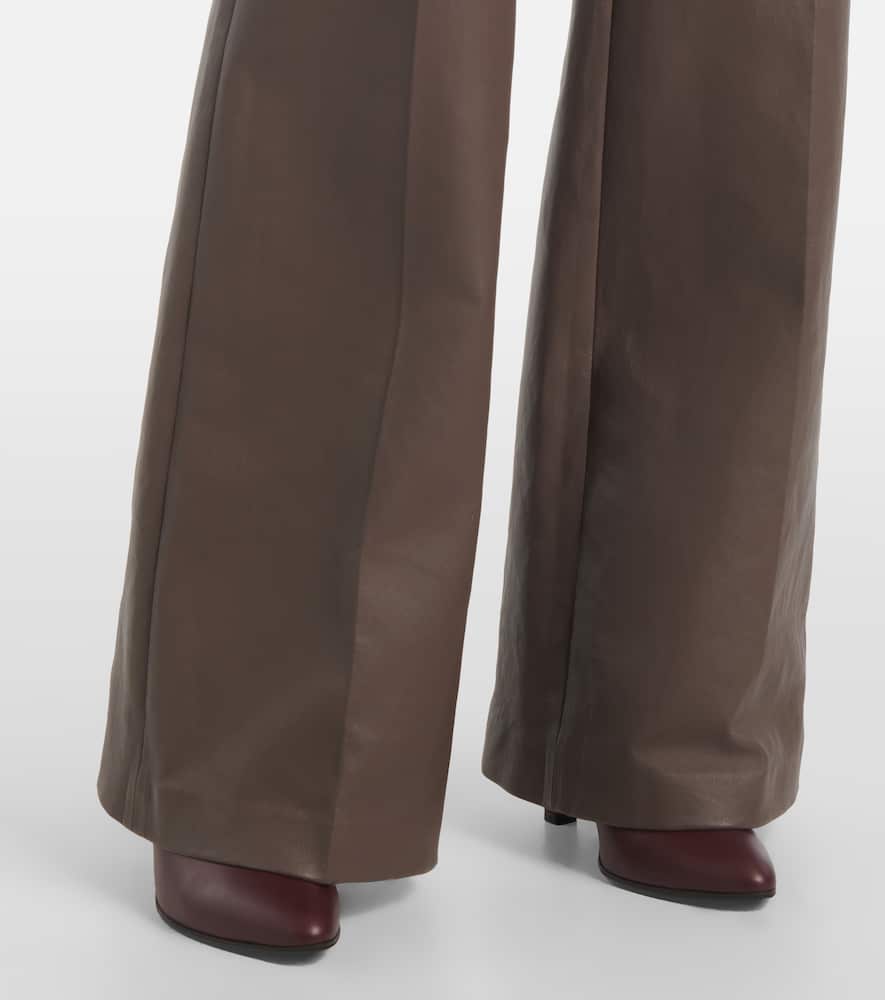 Joseph Tafira Mid-rise Leather Flared Pants In Brown
