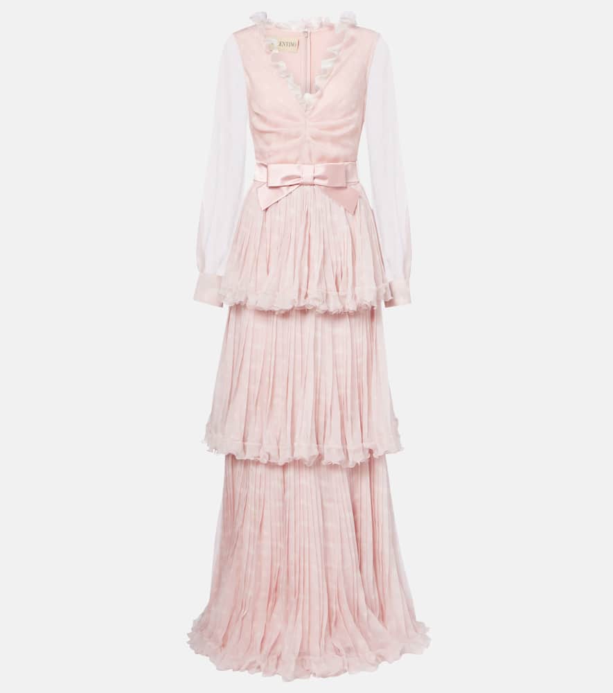 Valentino Plus De Pois Printed Crepe Chiffon Maxi Skirt In Pink