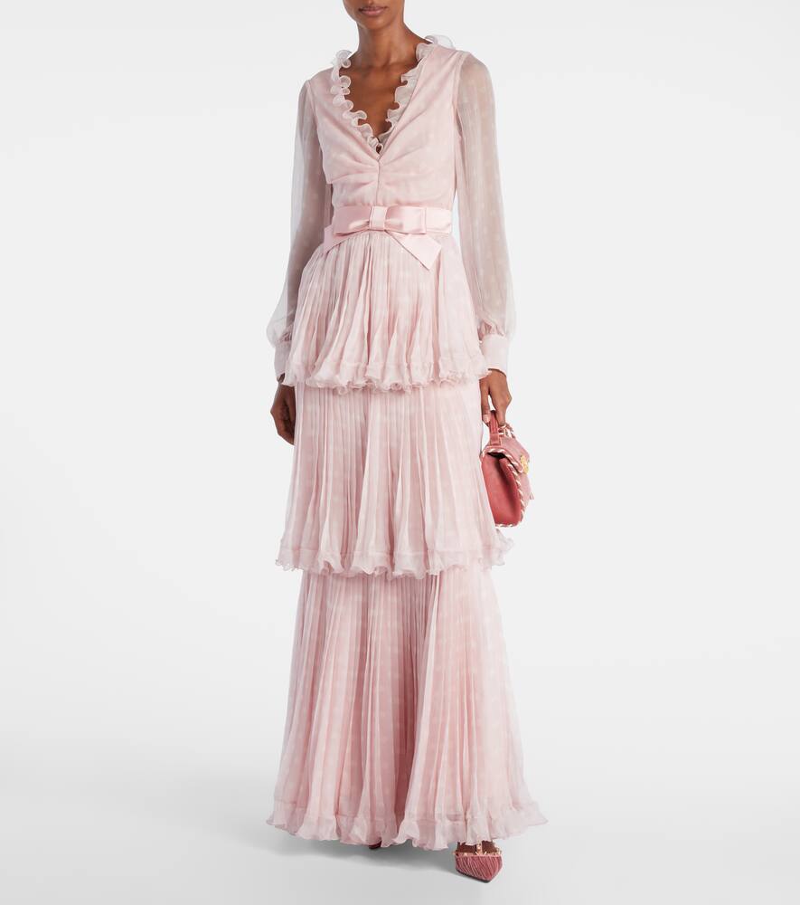 Valentino Plus De Pois Printed Crepe Chiffon Maxi Skirt In Pink