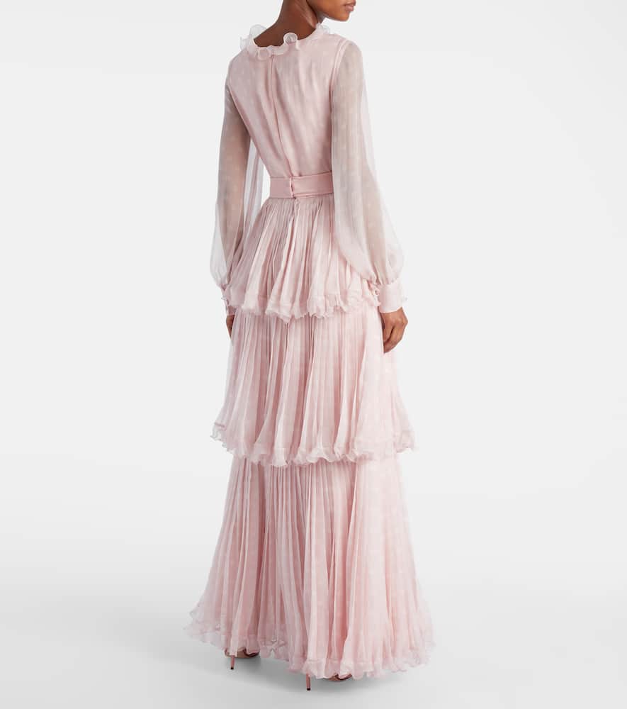 Valentino Plus De Pois Printed Crepe Chiffon Maxi Skirt In Pink