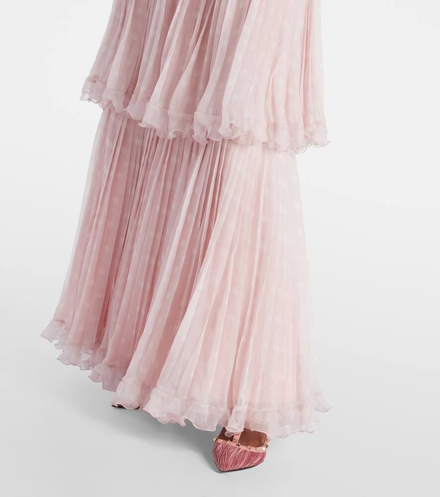 Valentino Plus De Pois Printed Crepe Chiffon Maxi Skirt In Pink