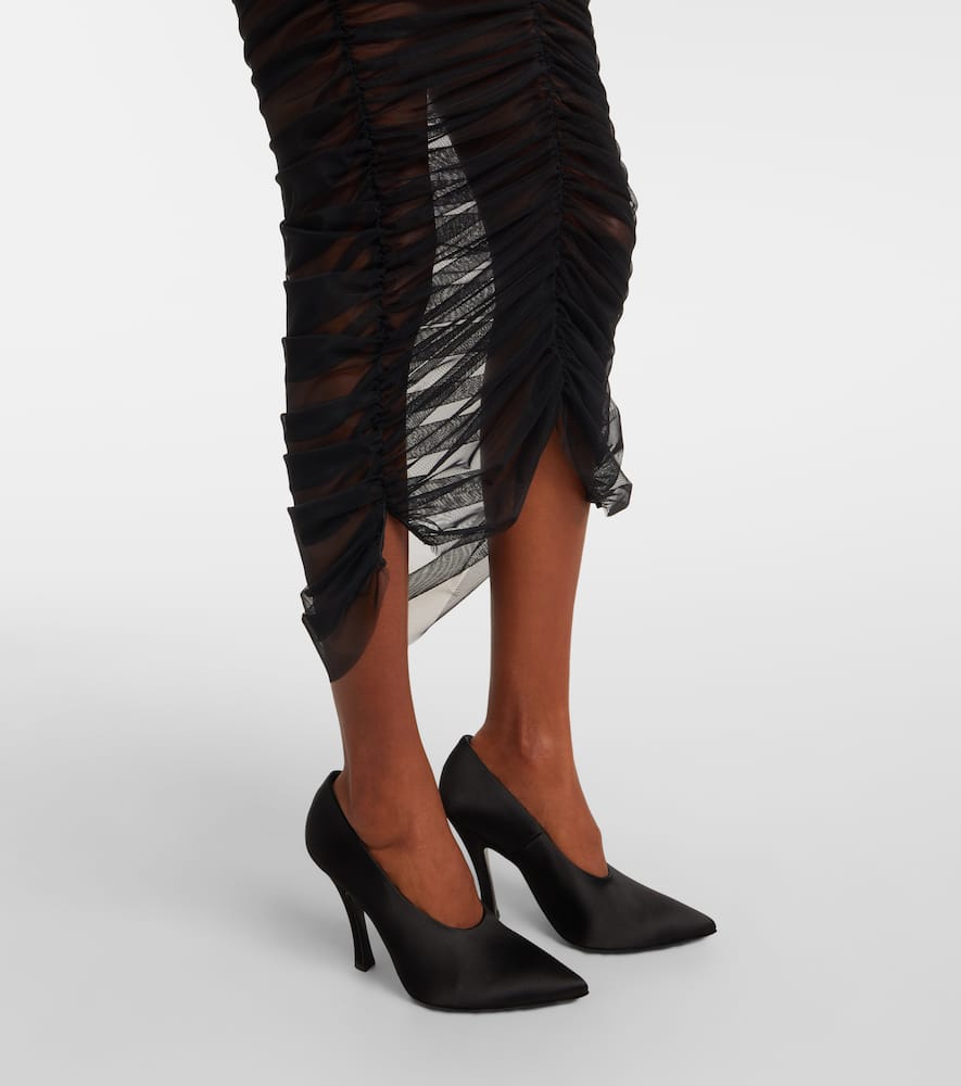 Nensi Dojaka Sheer Ruched Mesh Midi Skirt In Black