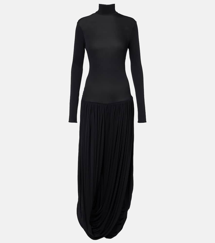 Magda Butrym Asymmetric Pleated Turtleneck Maxi Dress In Black