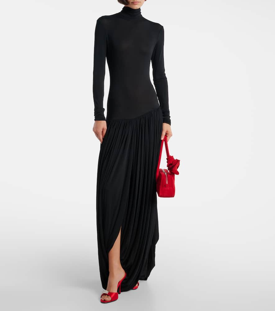 Magda Butrym Asymmetric Pleated Turtleneck Maxi Dress In Black