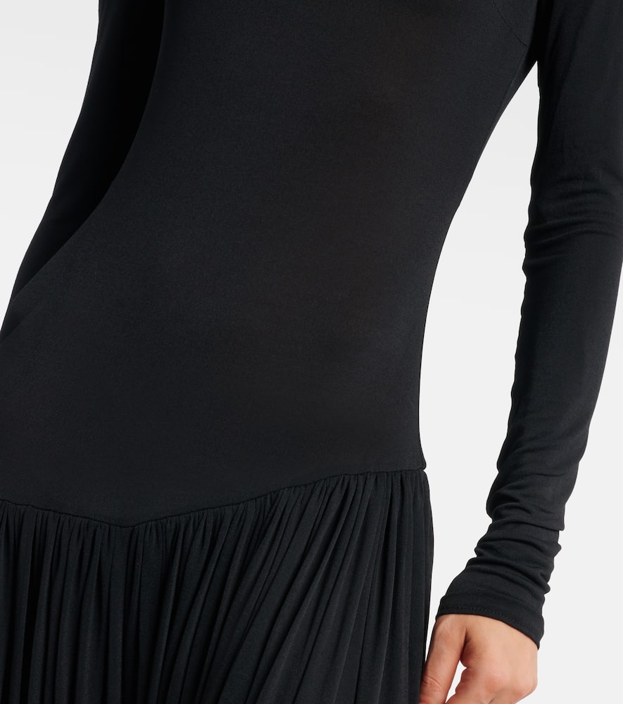 Magda Butrym Asymmetric Pleated Turtleneck Maxi Dress In Black