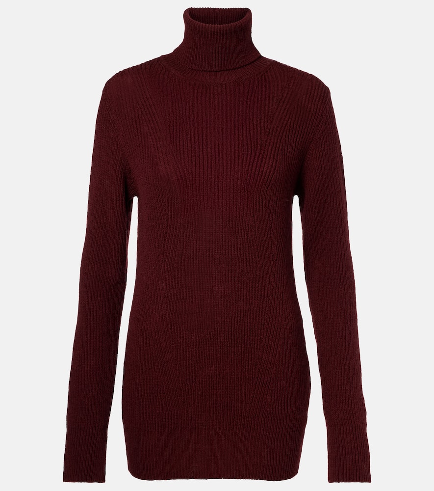 Dries Van Noten Ribbed-knit Wool Turtleneck Sweater In Burgundy