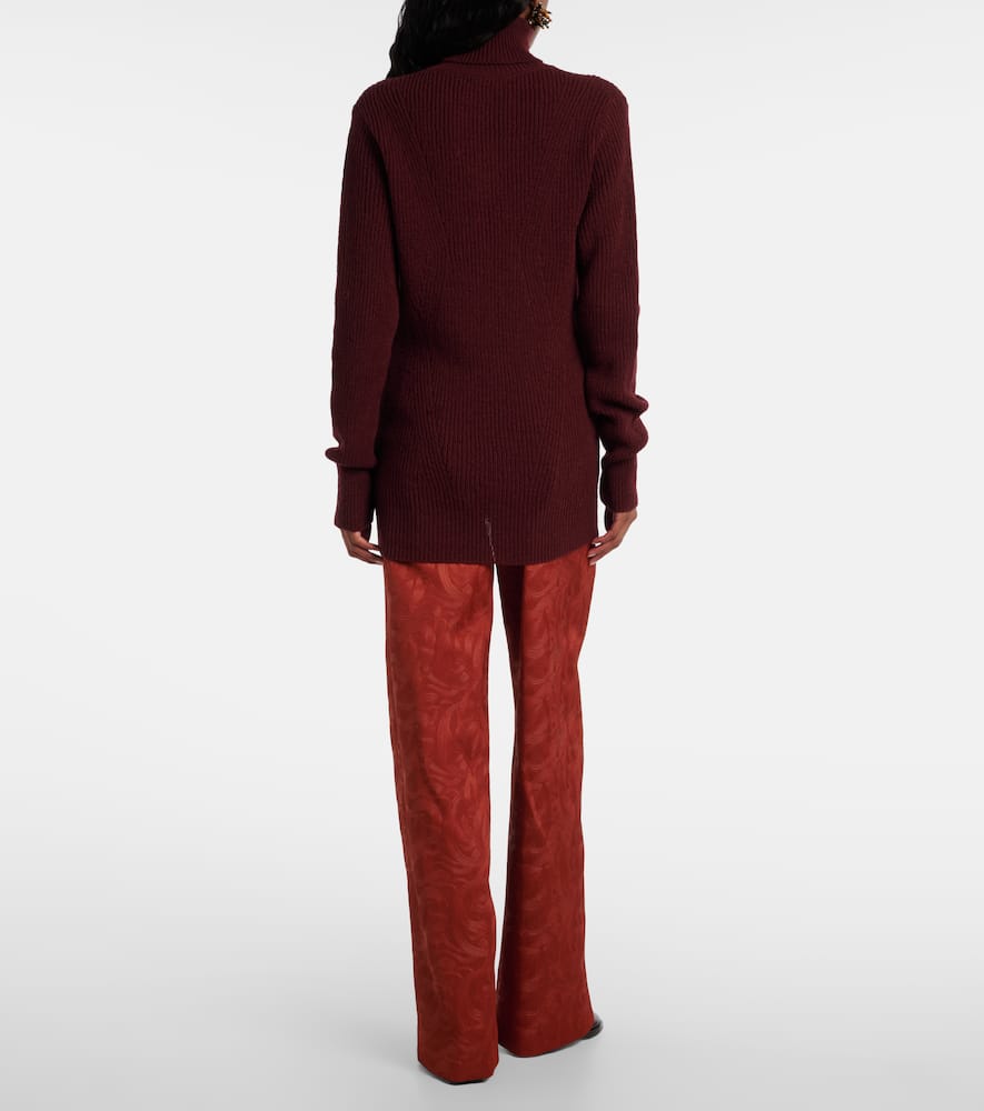Dries Van Noten Ribbed-knit Wool Turtleneck Sweater In Burgundy