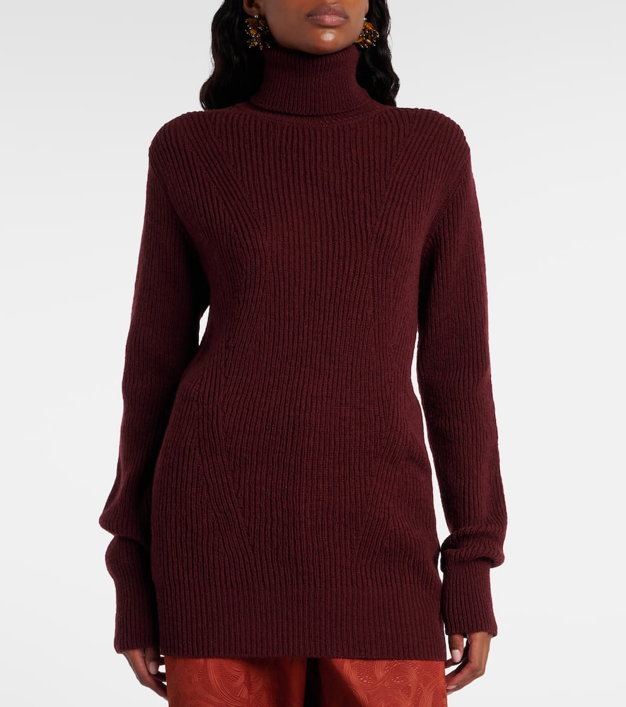 Dries Van Noten Ribbed-knit Wool Turtleneck Sweater In Burgundy