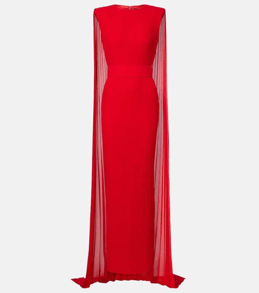 Solace London Tavia Caped Pleated Gown In Red