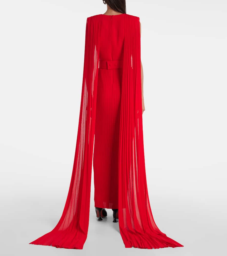 Solace London Tavia Caped Pleated Gown In Red