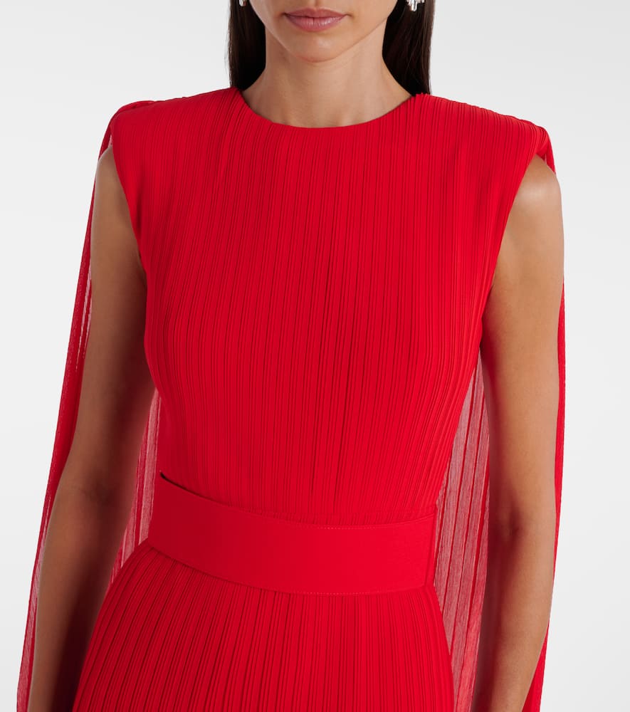 Solace London Tavia Caped Pleated Gown In Red