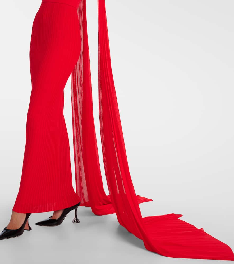 Solace London Tavia Caped Pleated Gown In Red