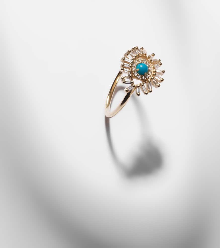 Suzanne Kalan Evil Eye Mini 18kt Gold Ring With Turquoise And Diamonds In Gold