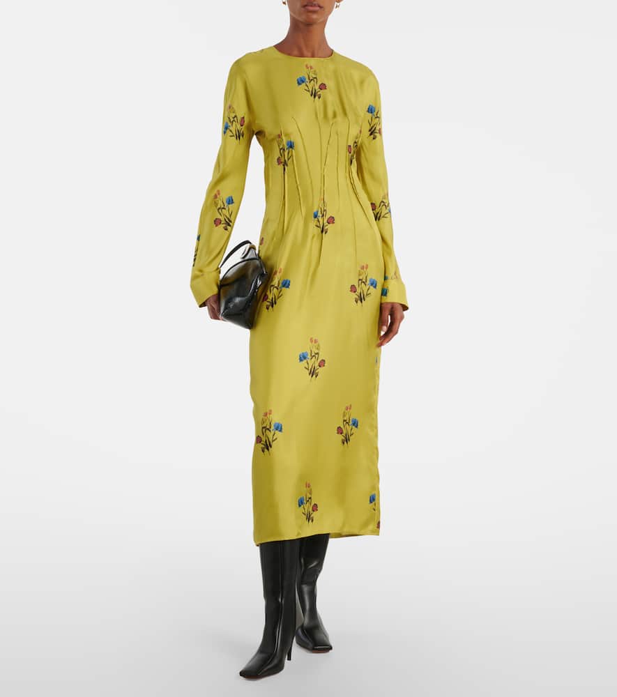 Marni Silk Dress With Long Sleeves And Embroidery In Yellow