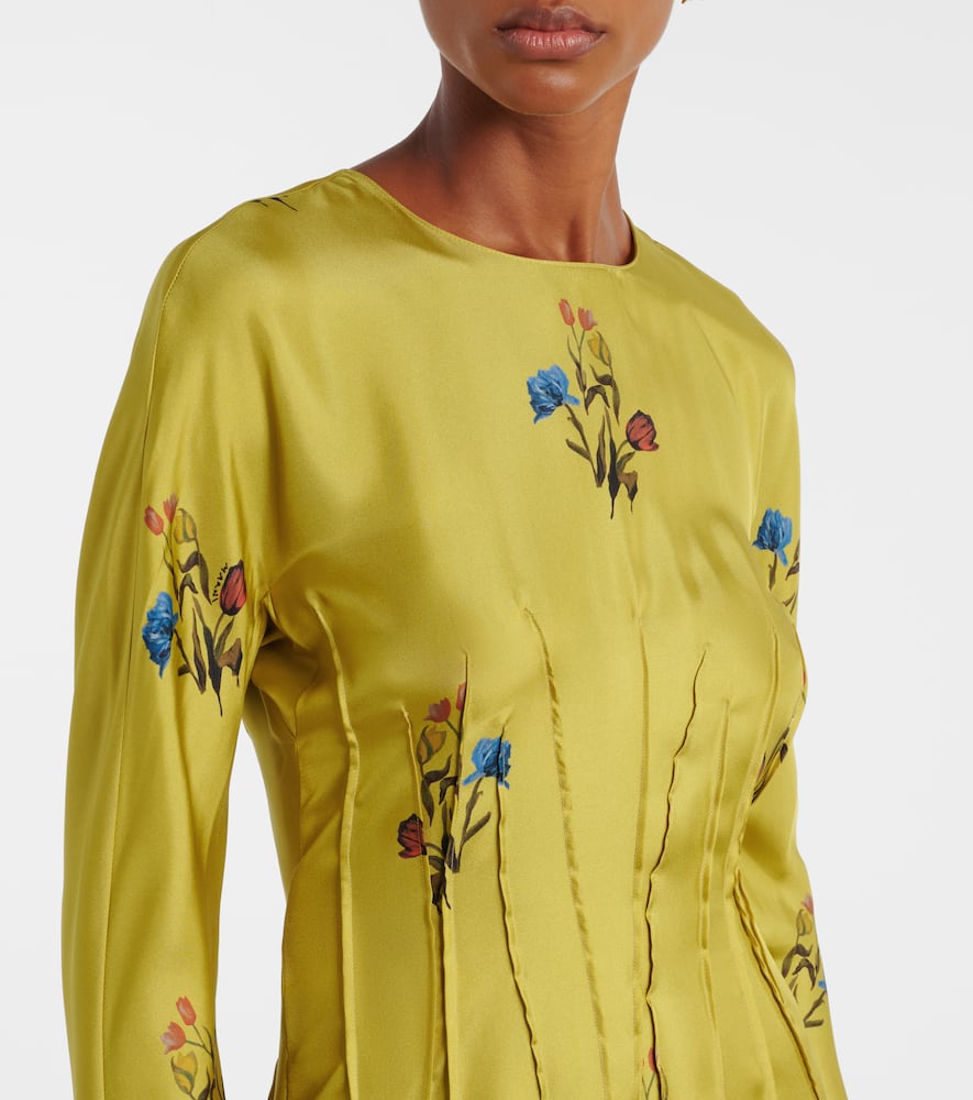 Marni Silk Dress With Long Sleeves And Embroidery In Yellow
