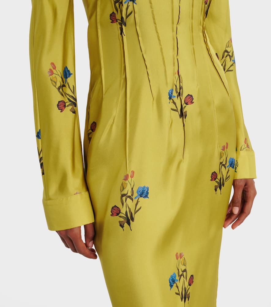 Marni Silk Dress With Long Sleeves And Embroidery In Yellow