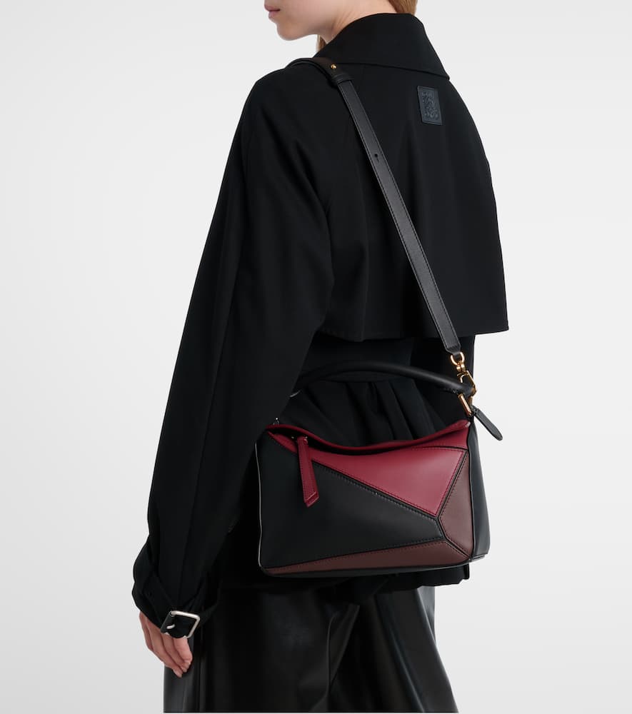 Loewe Puzzle Square Small Leather Shoulder Bag In Black