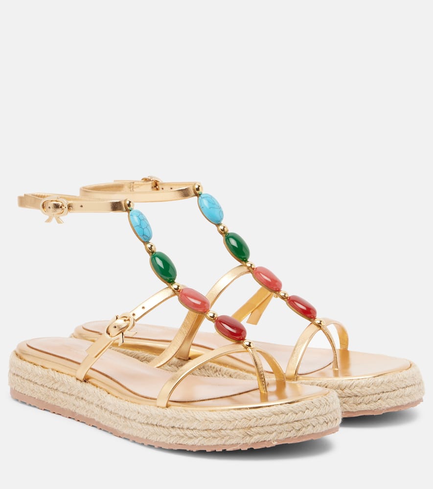 Gianvito Rossi Shanti Embellished Metallic Leather Platform Sandals In Animal Print