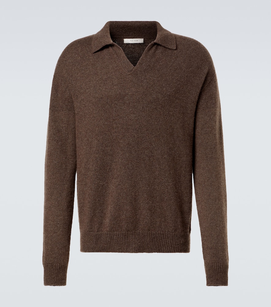 The Row Leach Cashmere Polo Sweater In Brown