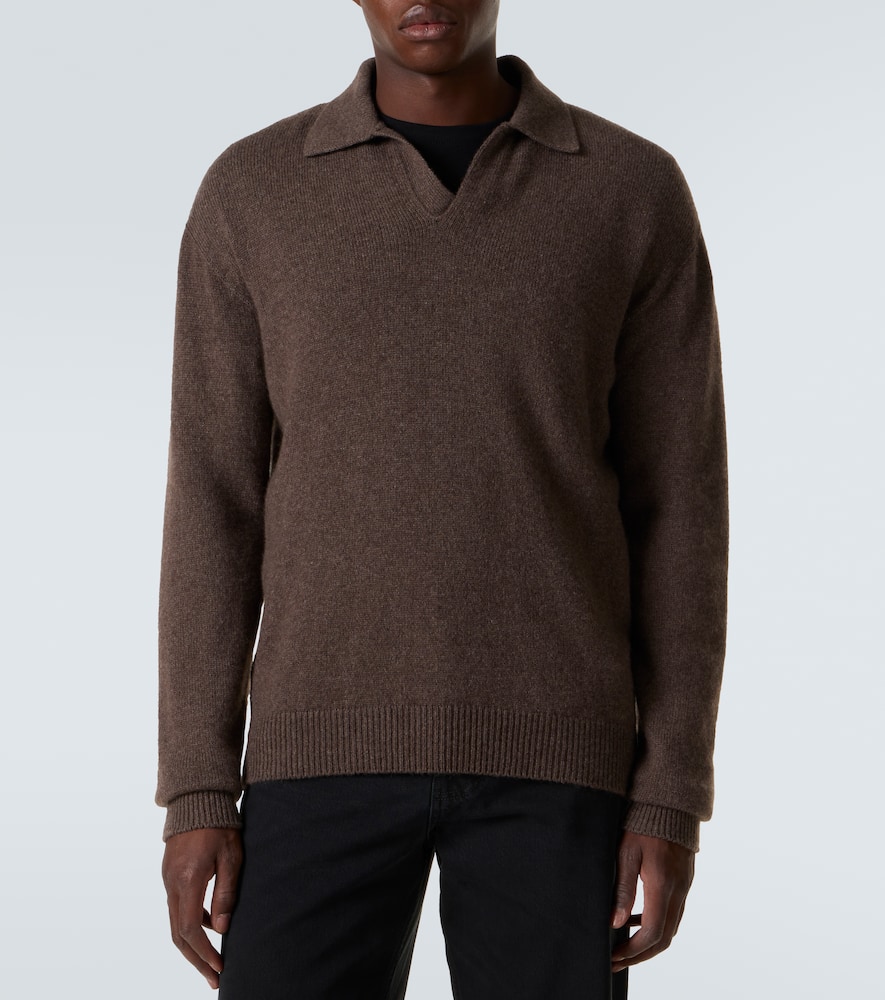 The Row Leach Cashmere Polo Sweater In Brown