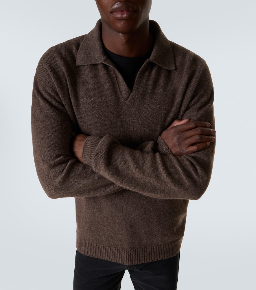 The Row Leach Cashmere Polo Sweater In Brown
