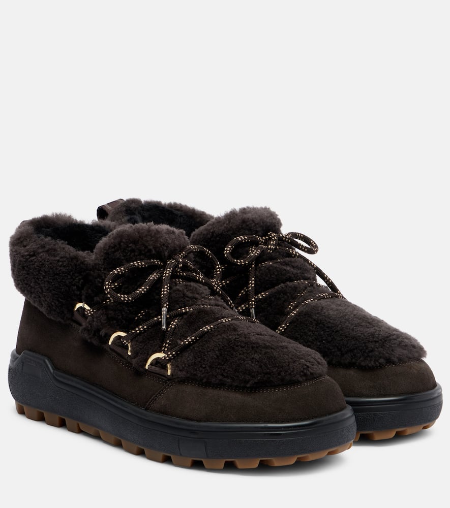 Bogner Chamonix Shearling-trimmed Suede Ankle Boots In Black