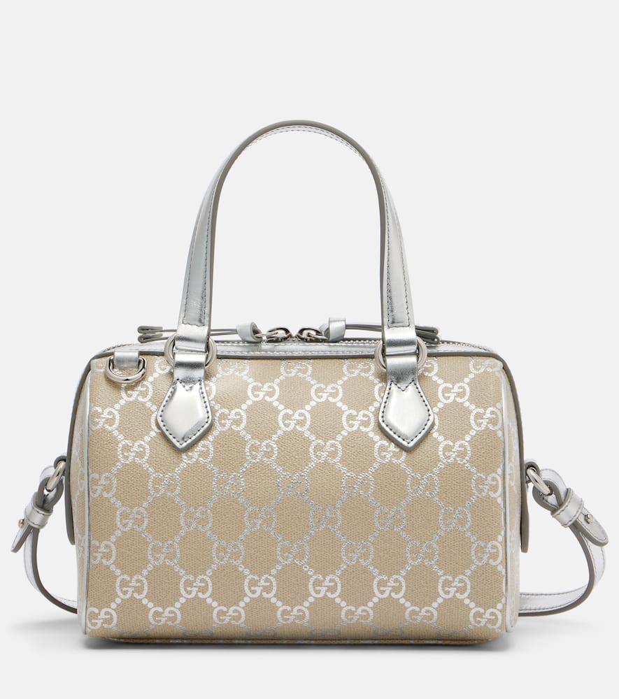Gucci Gg Emblem Leather-trimmed Tote Bag In Silver