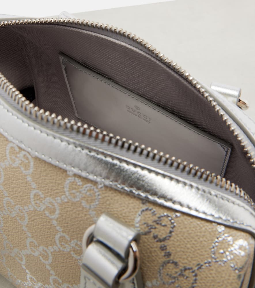 Gucci Gg Emblem Leather-trimmed Tote Bag In Silver