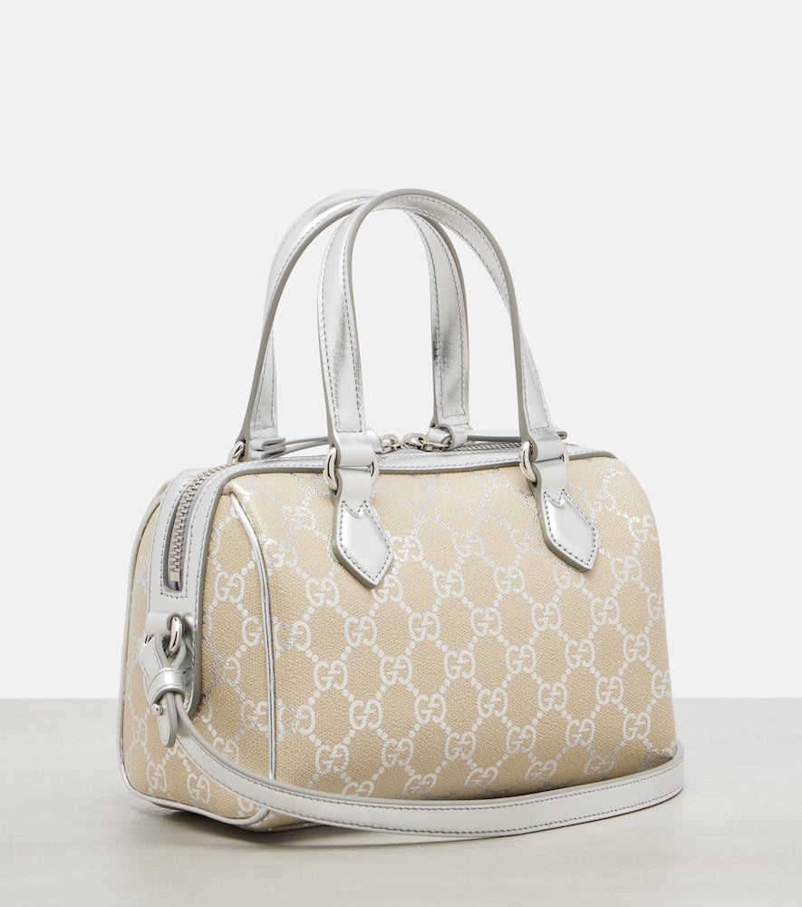 Gucci Gg Emblem Leather-trimmed Tote Bag In Silver