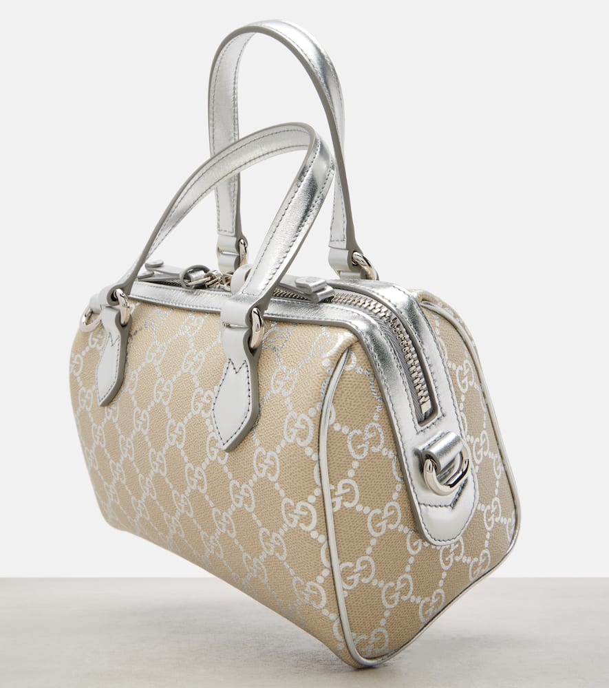 Gucci Gg Emblem Leather-trimmed Tote Bag In Silver