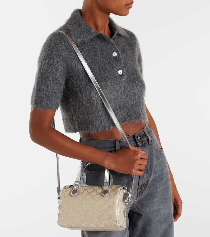 Gucci Gg Emblem Leather-trimmed Tote Bag In Silver