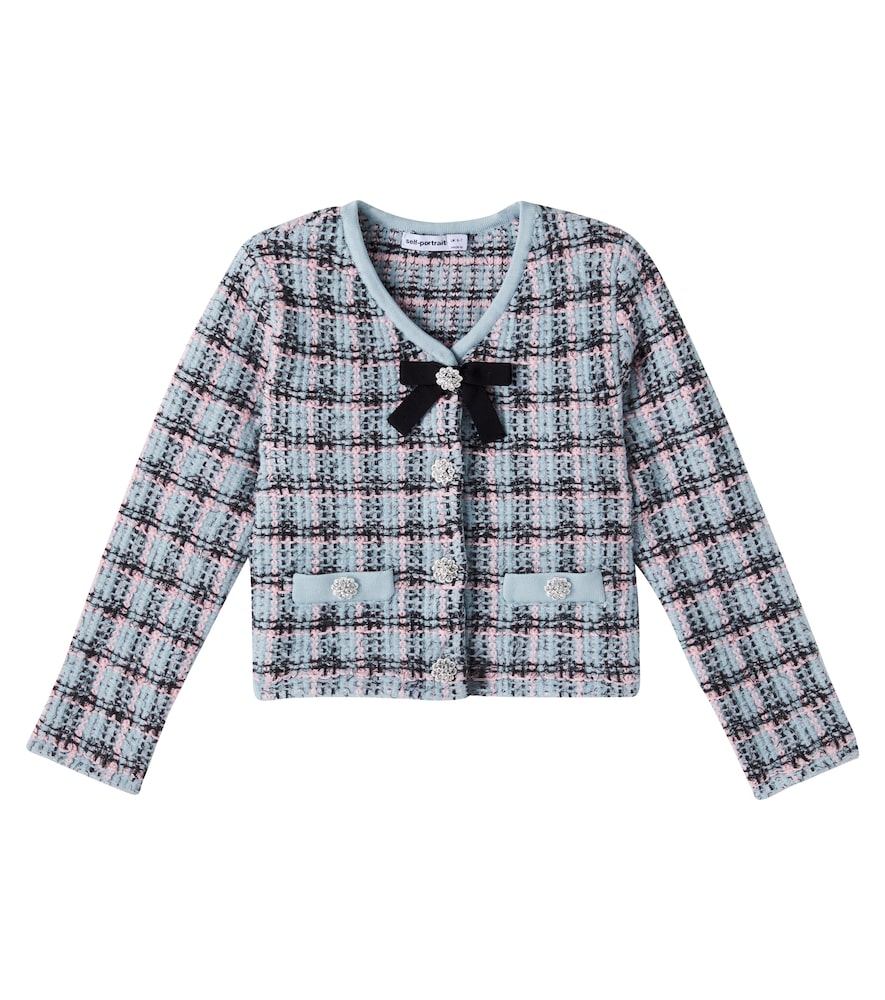 Self-Portrait Kids Girls Multicoloured Checked Cotton-Blend Tweed Jacket Y 7/8