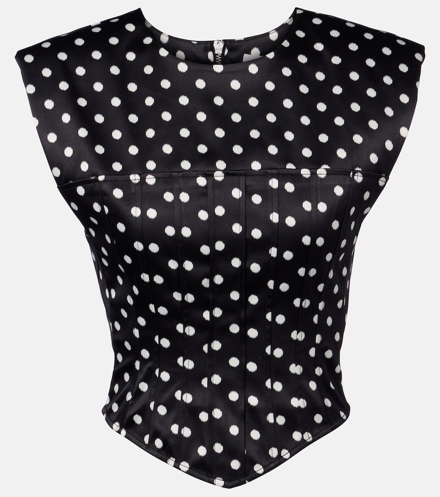 Ganni Women's Black Polka-Dot Satin Corset Top UK Size 4 - Mytheresa