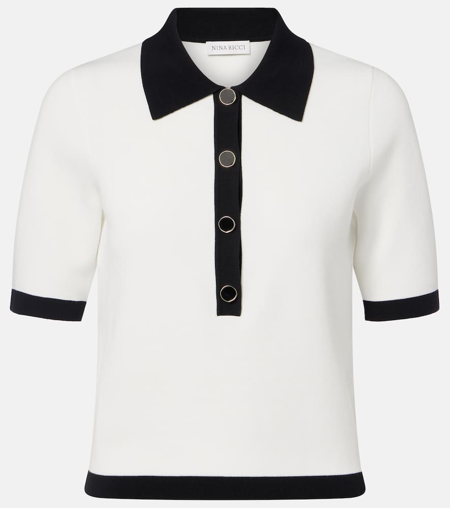 Nina Ricci Ribbed-knit Polo Shirt In White